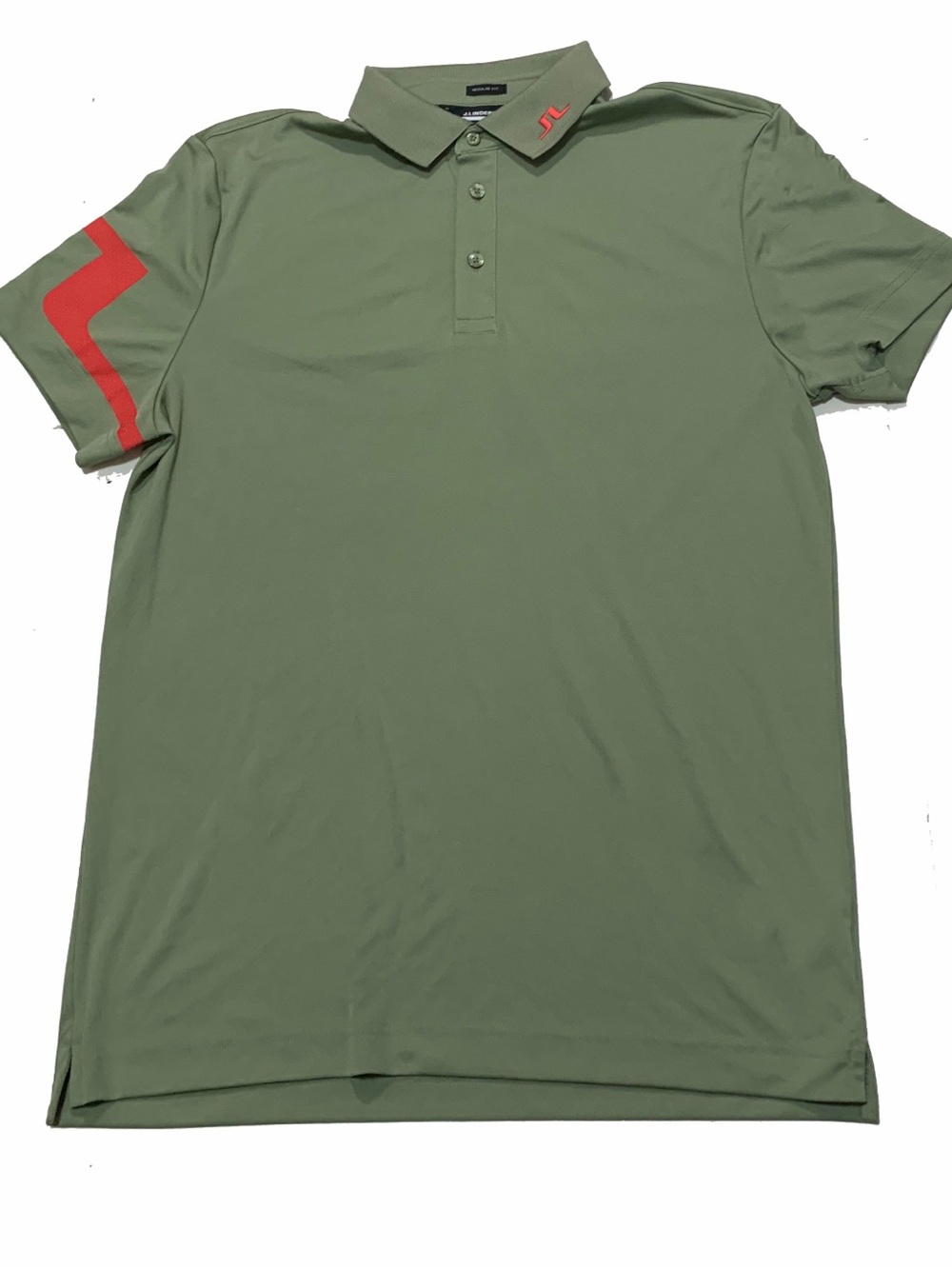 J.Lindeberg Olive Polo with Red Sleeve Accent